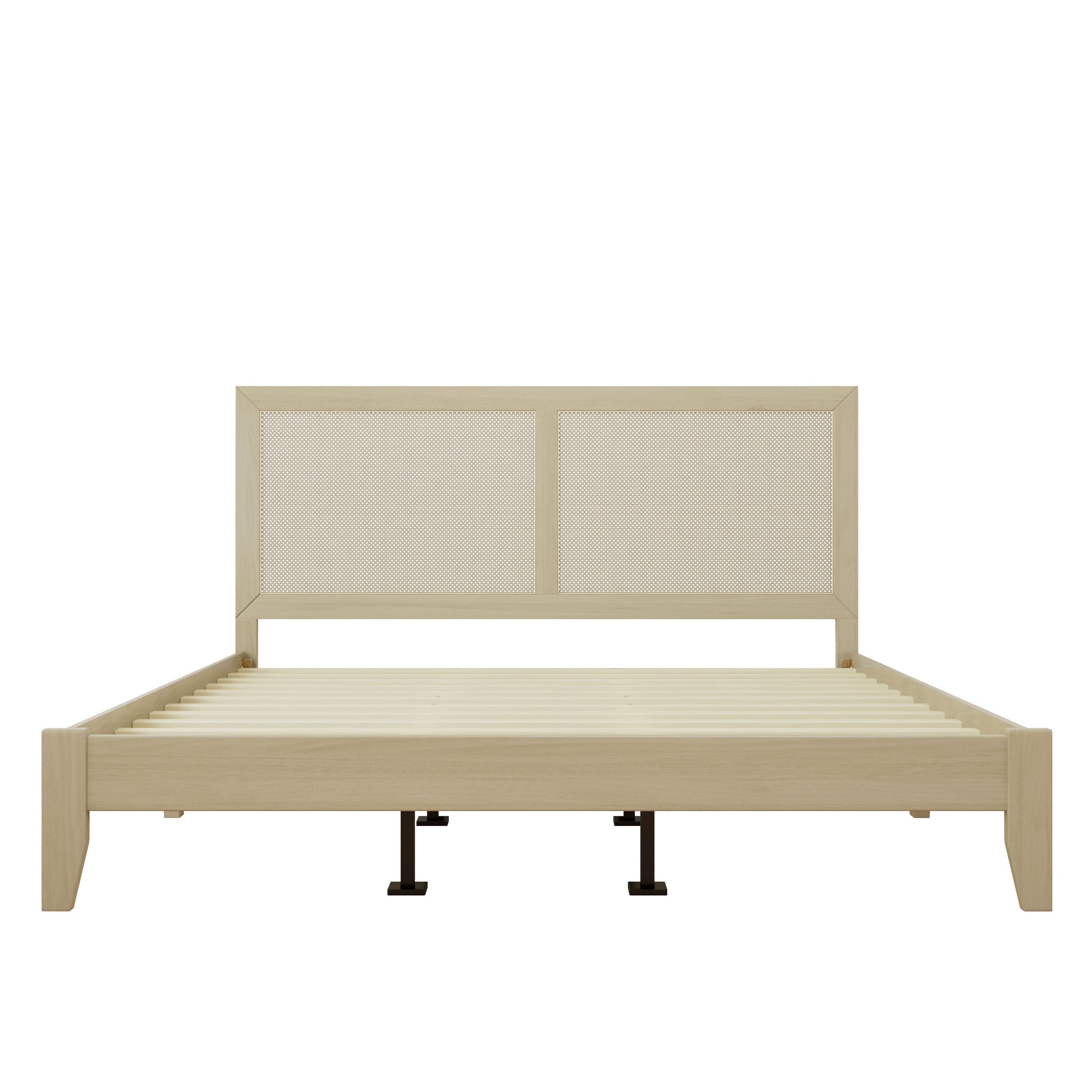 Solid Wood Platform California King Bed With Rattan image 8