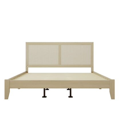 Solid Wood Platform California King Bed With Rattan image 8
