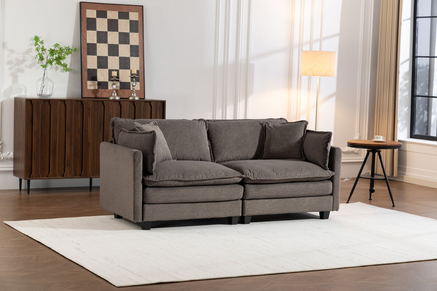 Modern 2seats 77.95"Sectional Sofa with Waist Pillows,2-seat Upholstered Symmetrical Sofa Furniture,Sleeper Sofa Couch with Chaise Lounge for Living Room,Apartment,3 Color image 2