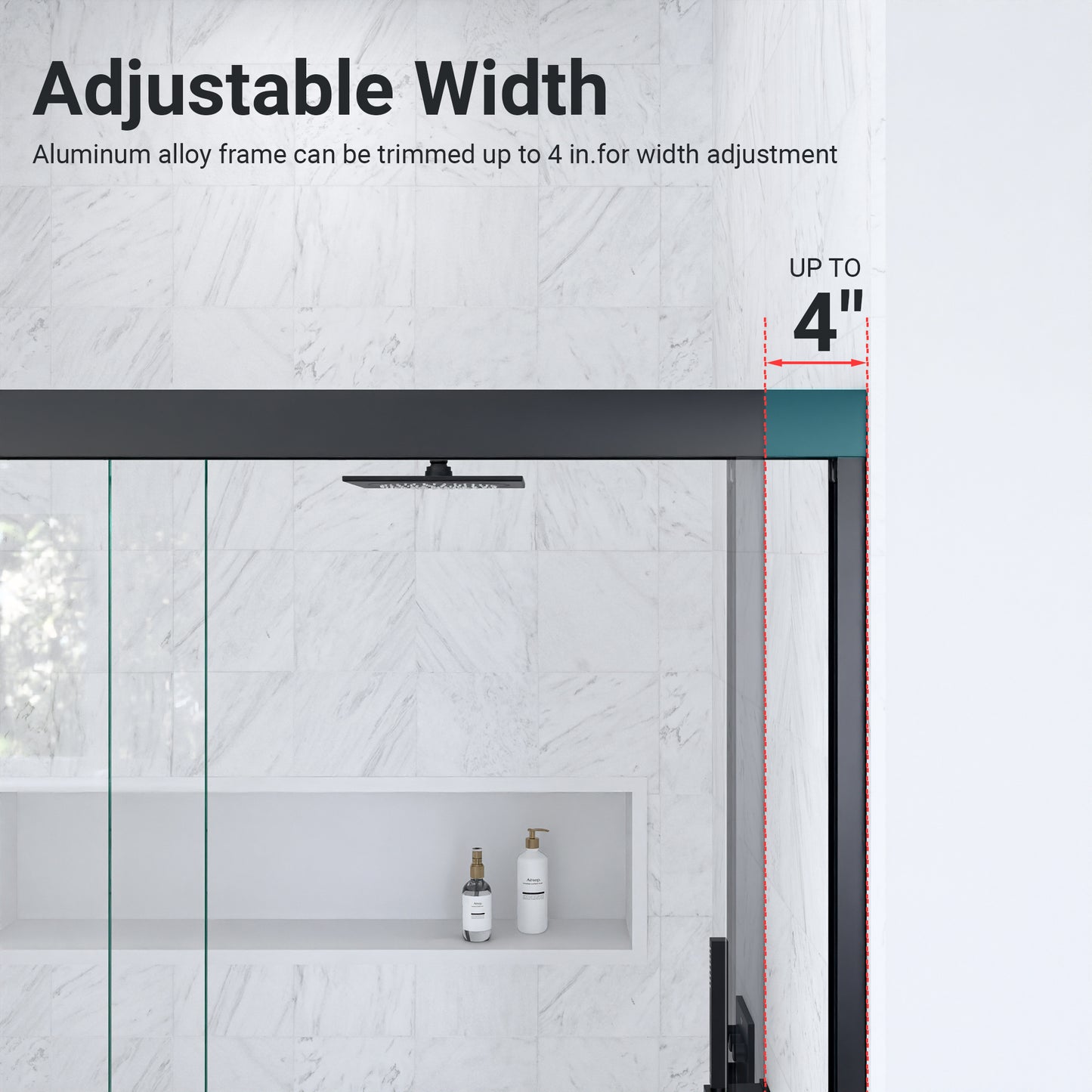 56"-60"W*60" H Semi-Frameless Double Sliding Shower Door, Bypass Shower Door, 1/4" (6mm) Thick SGCC Tempered Glass Door, Matte Black image 12