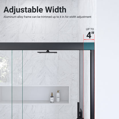 56"-60"W*60" H Semi-Frameless Double Sliding Shower Door, Bypass Shower Door, 1/4" (6mm) Thick SGCC Tempered Glass Door, Matte Black image 12