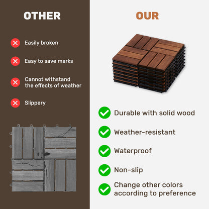 Acacia Wood Interlocking Deck Tiles Checker Pattern, 10PCS 12" x 12" Square Brown Acacia Hardwood Outdoor Flooring for Patio, Bancony, Pool Side,.. image 7