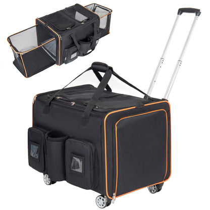 2 in 1 Large Cat Carrier for 2 Cats, Rolling Pet Carrier with Wheels, Expandable Foldable Double Pet Carrier with Removable Divider, Breathable Mesh Oxford, Cat Travel Crate for Car/Camping/Vet, Black image 1