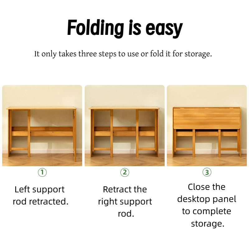 Bamboo Folding Desk,Space-Saving Computer Desk for Small Spaces, Foldable Study Table for Bedroom, Home Office, Dorm, Apartment (Walnut) image 7