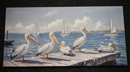Beach Wall Art - Large Blue Ocean Seagull Canvas Pictures for Living Room Aesthetic Beach Birds Painting Prints Modern Coastal Seascape Artwork Wall Art for Bedroom Decoration 22" X 44" image 2