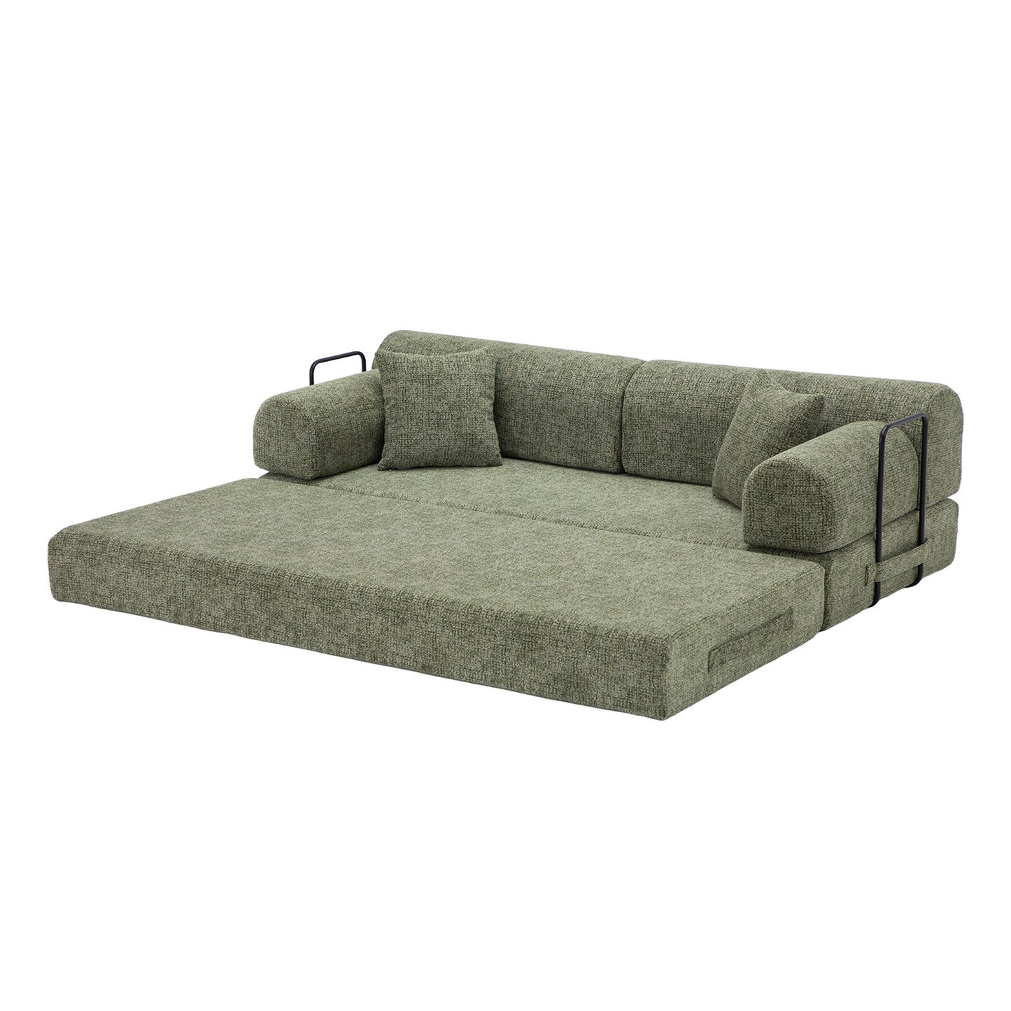 Convertible Sleeper Sofa Bed,two-tone blended fabric Folding Mattress Couch with Fixed-Shape Frame, Floor Sofa Lounge Couch for Living Room Bedroom(Moss Green) image 6