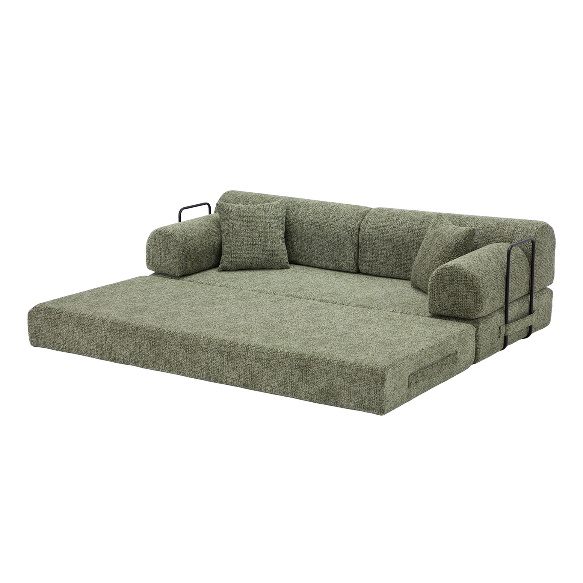 Convertible Sleeper Sofa Bed,two-tone blended fabric Folding Mattress Couch with Fixed-Shape Frame, Floor Sofa Lounge Couch for Living Room Bedroom(Moss Green) image 6