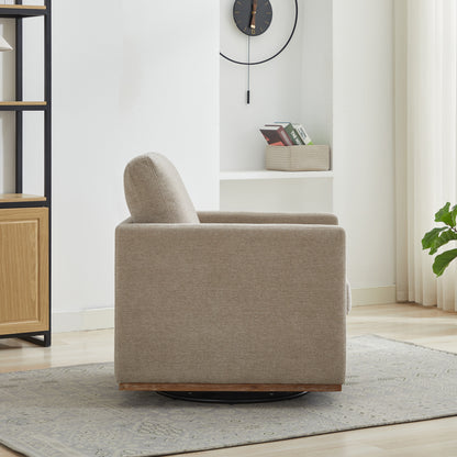 30.7"W Square Upholstered 360° Swivel Accent Chair and Comfy Single Sofa Chair with a Weathered Finished Wooden Base, Club Lounge Reading Armchair for Living Room Bedroom Apartment Nursery. Taupe image 5