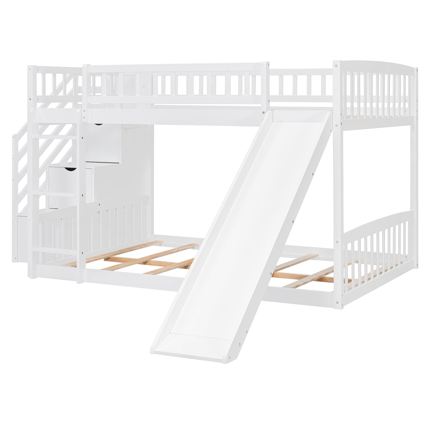 Stairway Full over Full Bunk Bed with Three Drawers and Slide, White image 11
