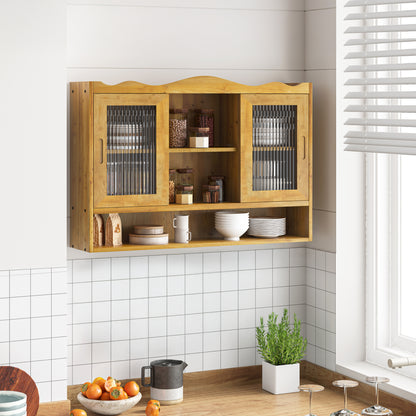 35.4"Retro 2 Door Sliding Cabinet Three Layers of Storage Space,Suitable for Bathrooms,Kitchens,Dining Rooms,Natural image 2