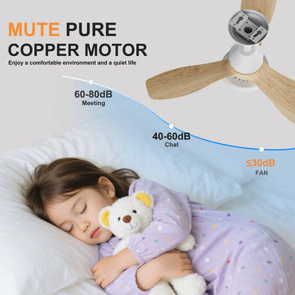 24.4" Wood Grain Ceiling Fan with Light, 3 Blades, 6-Speed Reversible Quiet DC Motor, Dimmable LED, APP & Remote Control, Flush Mount for Bedroom Living Room Farmhouse image 4