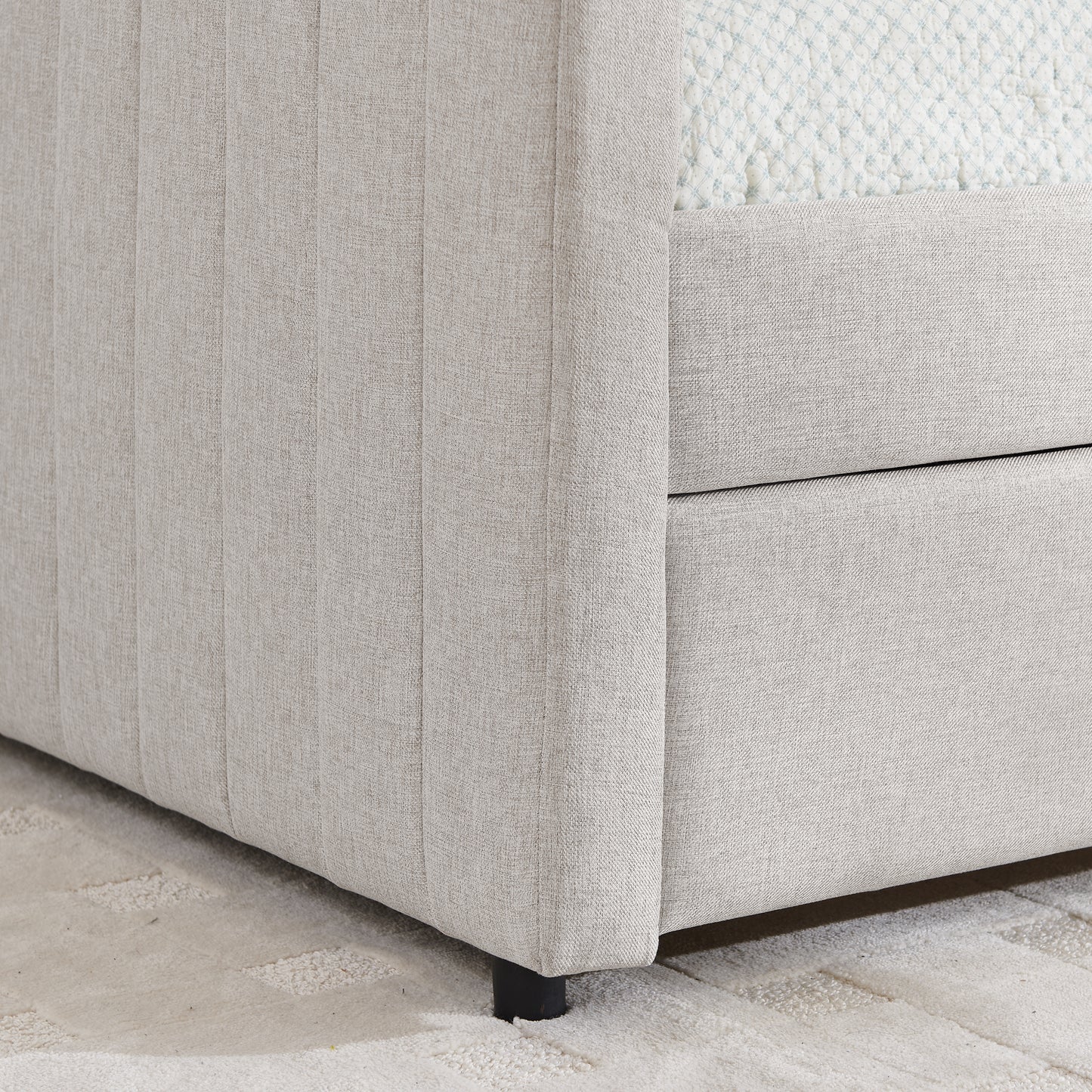 Full Size Daybed with Trundle Upholstered Sofa Bed, with Vertical Stripes, Linen Fabric, Beige (82.5"x58"x30") image 11