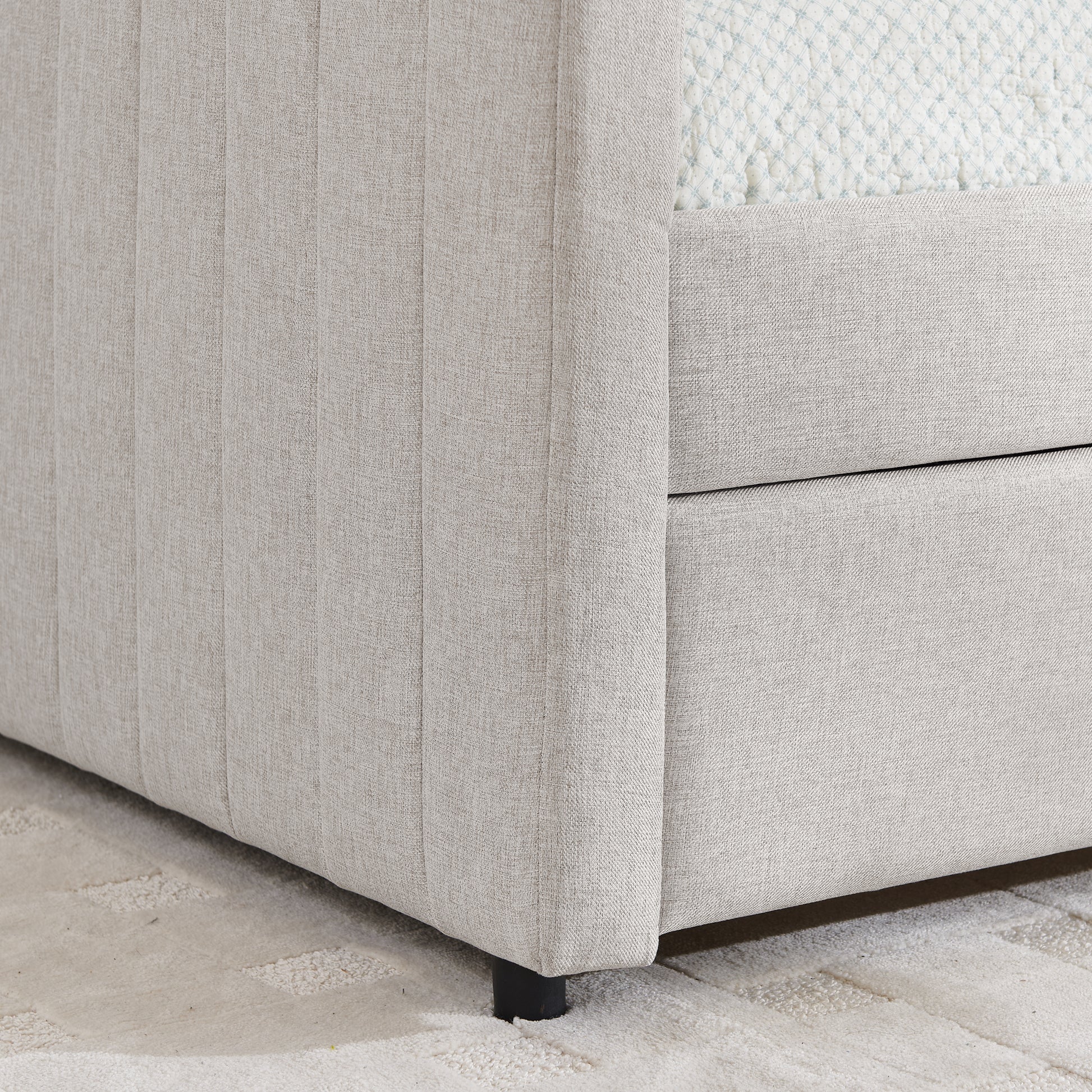 Full Size Daybed with Trundle Upholstered Sofa Bed, with Vertical Stripes, Linen Fabric, Beige (82.5"x58"x30") image 11