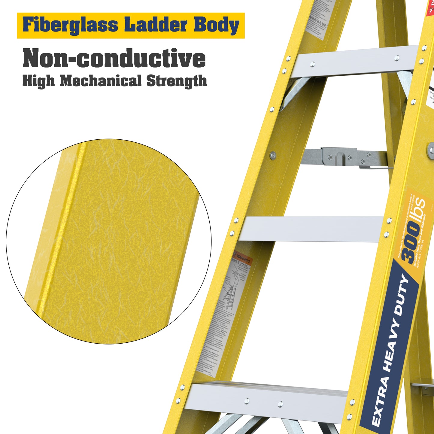 Fiberglass Reinforced Single Side Ladder – Lightweight Non-Conductive Access Ladder 4step Yellow 300 LBS Capacity image 11