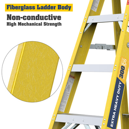 Fiberglass Reinforced Single Side Ladder – Lightweight Non-Conductive Access Ladder 4step Yellow 300 LBS Capacity image 11