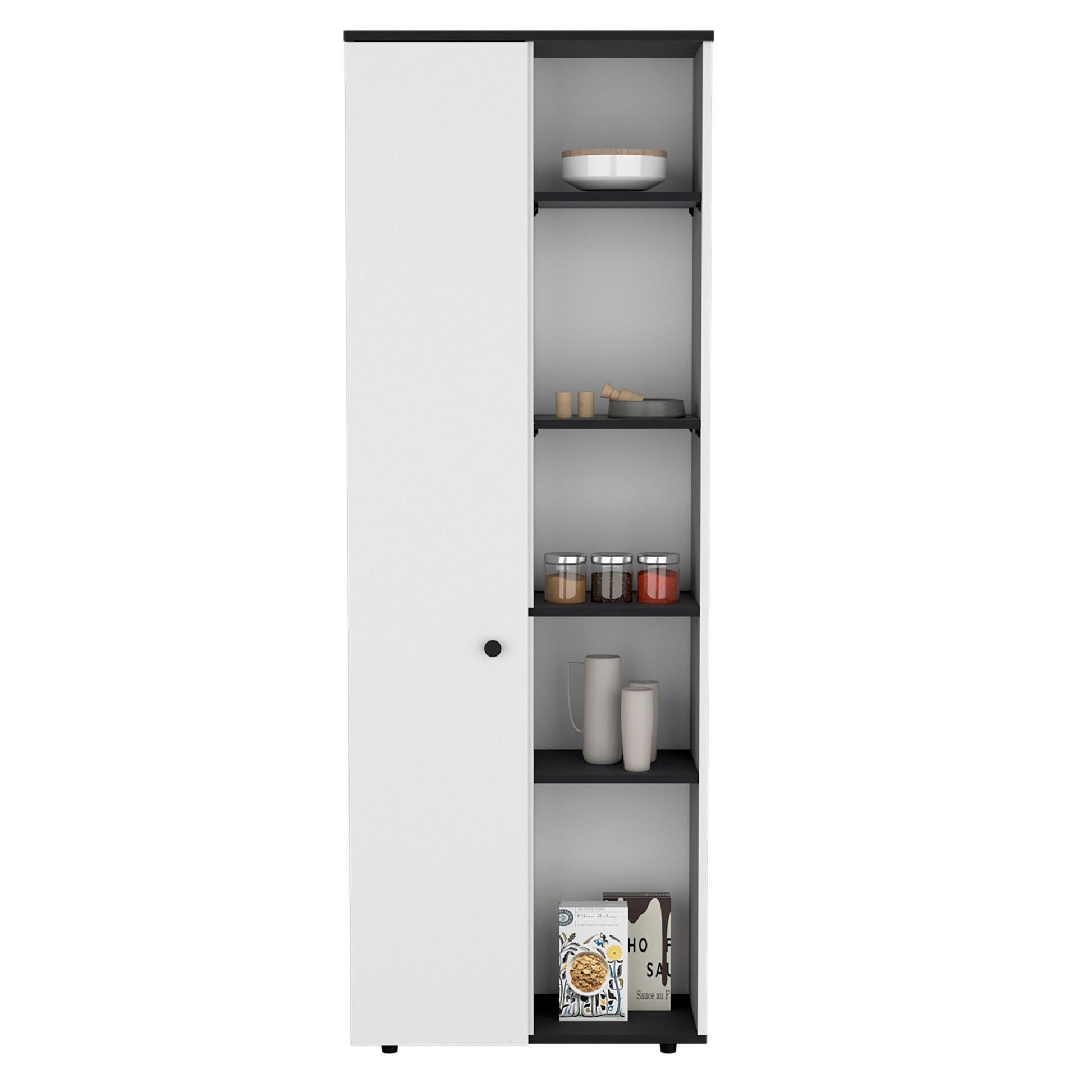 DEPOT E-SHOP Cary 67" H Kitchen Storage Cabinet With One Door, Five Interior Shelves and Five Exterior Shelves,White/Bla image 6