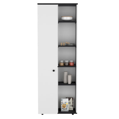 DEPOT E-SHOP Cary 67" H Kitchen Storage Cabinet With One Door, Five Interior Shelves and Five Exterior Shelves,White/Bla image 6
