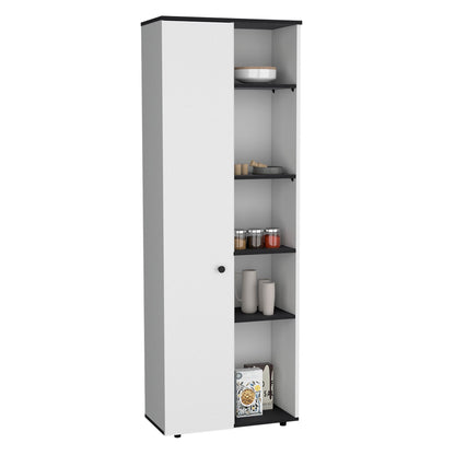 DEPOT E-SHOP Cary 67" H Kitchen Storage Cabinet With One Door, Five Interior Shelves and Five Exterior Shelves,White/Bla image 5