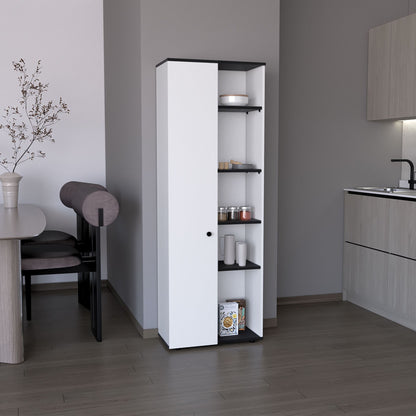 DEPOT E-SHOP Cary 67" H Kitchen Storage Cabinet With One Door, Five Interior Shelves and Five Exterior Shelves,White/Bla image 1