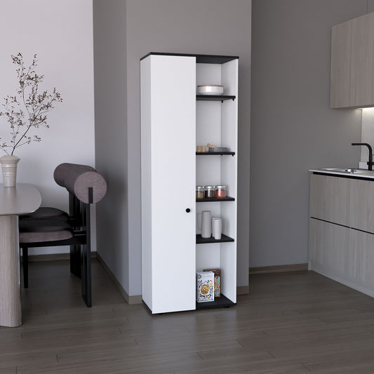 DEPOT E-SHOP Cary 67 inch tall kitchen storage cabinet white black front view