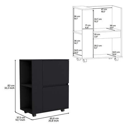DEPOT E-SHOP Tully Bar Cart Two Pull-Down Door Cabinets and Two Open Shelves,Black image 5