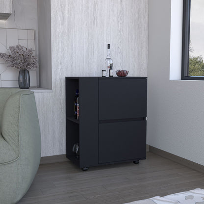 DEPOT E-SHOP Tully Bar Cart Two Pull-Down Door Cabinets and Two Open Shelves,Black image 3