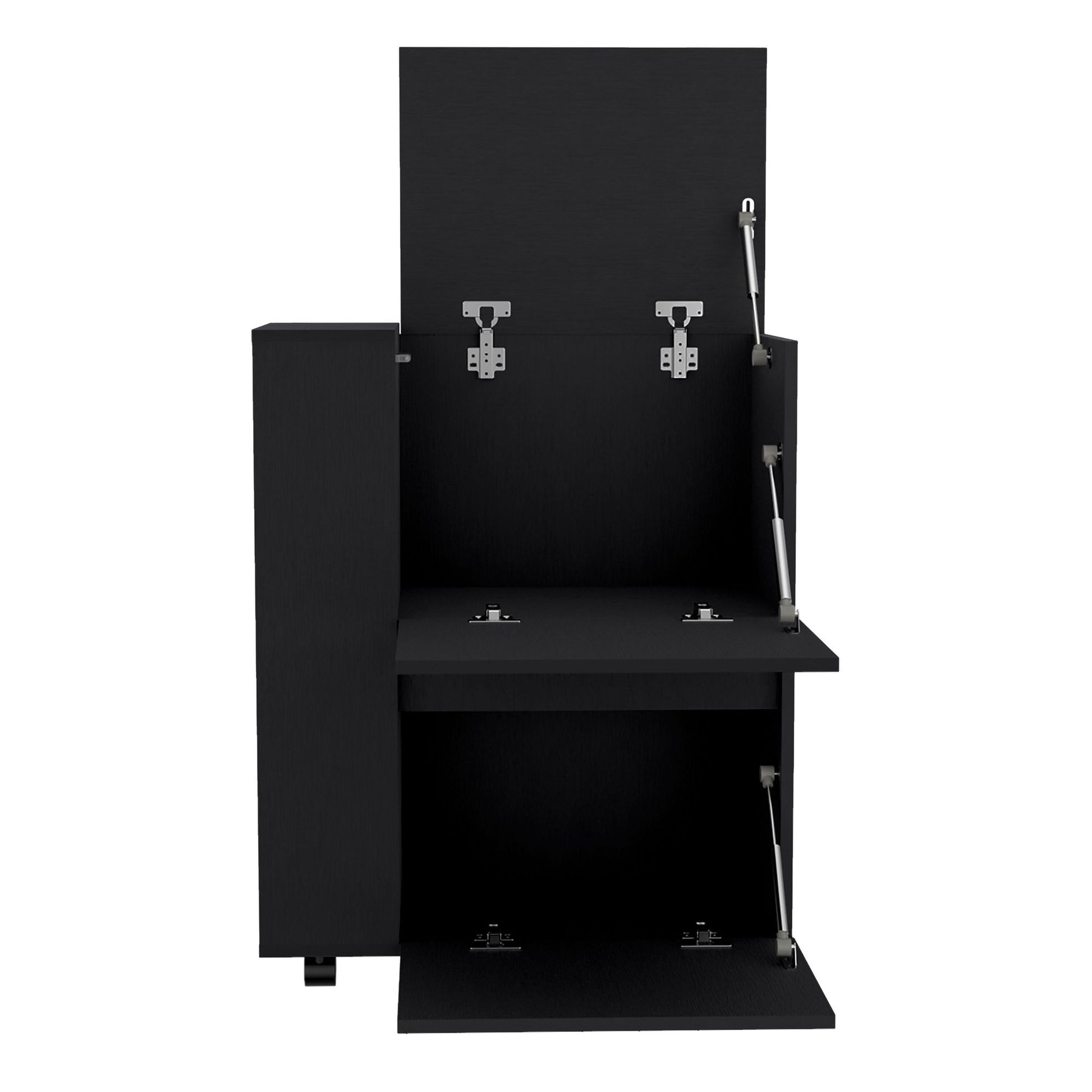 DEPOT E-SHOP Tully Bar Cart Two Pull-Down Door Cabinets and Two Open Shelves,Black image 7