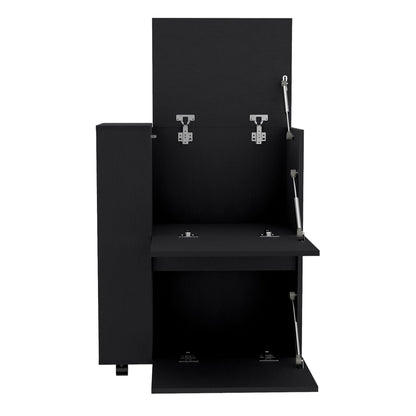 DEPOT E-SHOP Tully Bar Cart Two Pull-Down Door Cabinets and Two Open Shelves,Black image 7