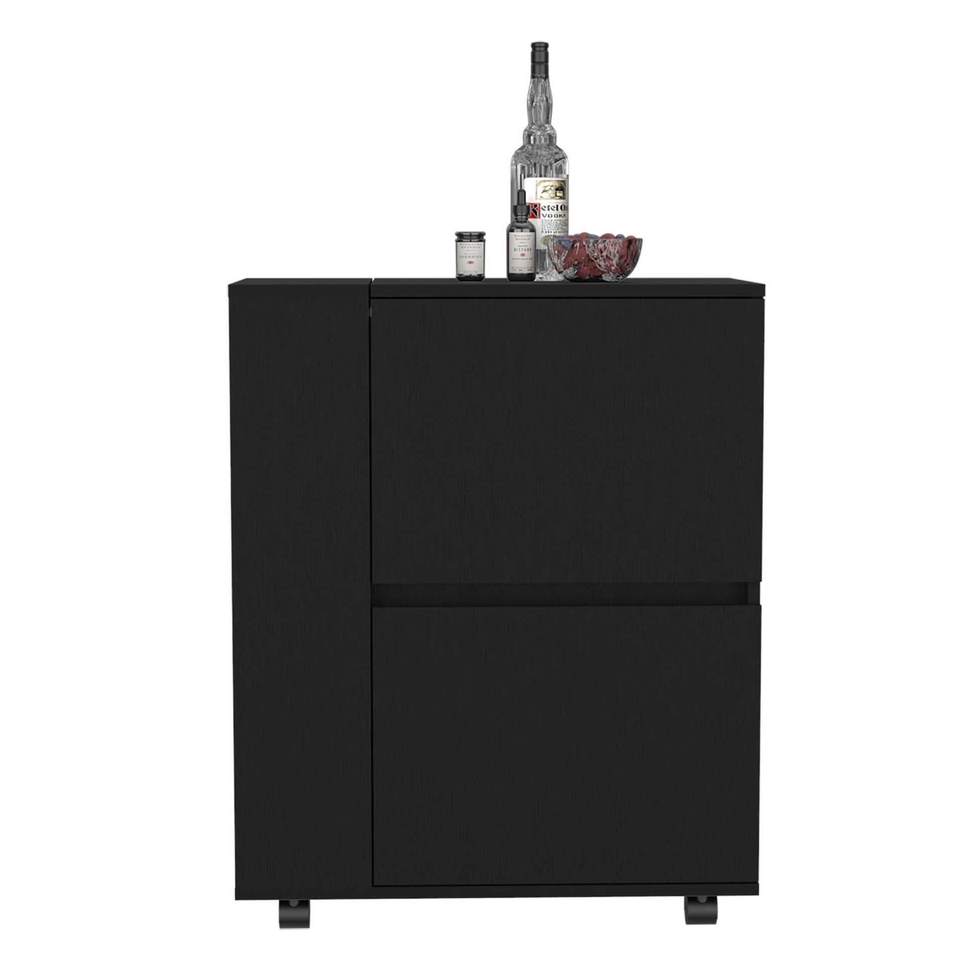 DEPOT E-SHOP Tully Bar Cart Two Pull-Down Door Cabinets and Two Open Shelves,Black image 6
