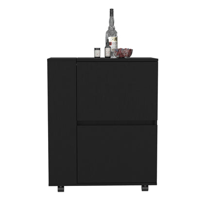 DEPOT E-SHOP Tully Bar Cart Two Pull-Down Door Cabinets and Two Open Shelves,Black image 6