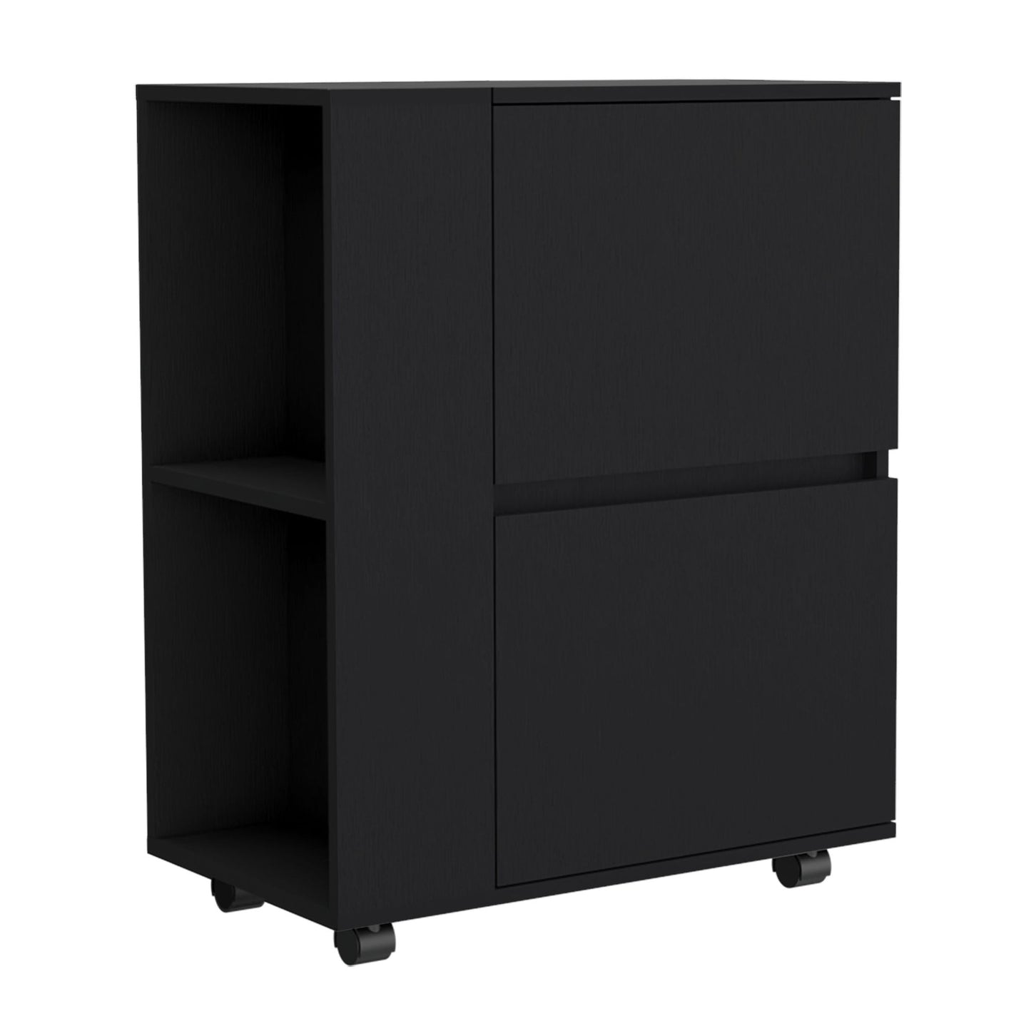 DEPOT E-SHOP Tully Bar Cart Two Pull-Down Door Cabinets and Two Open Shelves,Black image 2