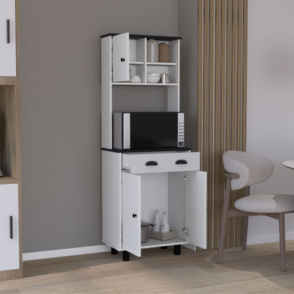DEPOT E-SHOP Waco 67" H Kitchen Pantry with Two Cabinets, Two Open Shelves, and One Drawer,White/Black image 3