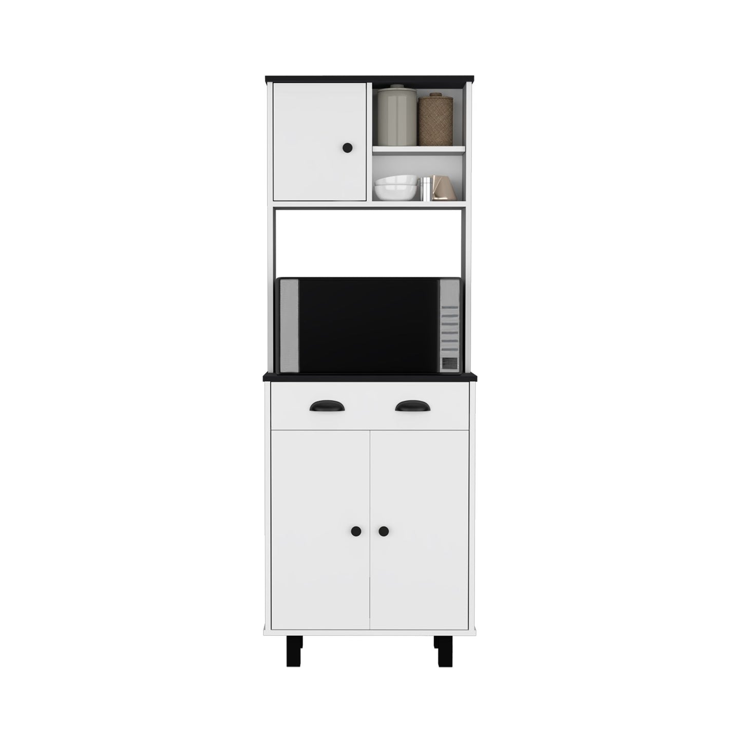 DEPOT E-SHOP Waco 67" H Kitchen Pantry with Two Cabinets, Two Open Shelves, and One Drawer,White/Black image 5
