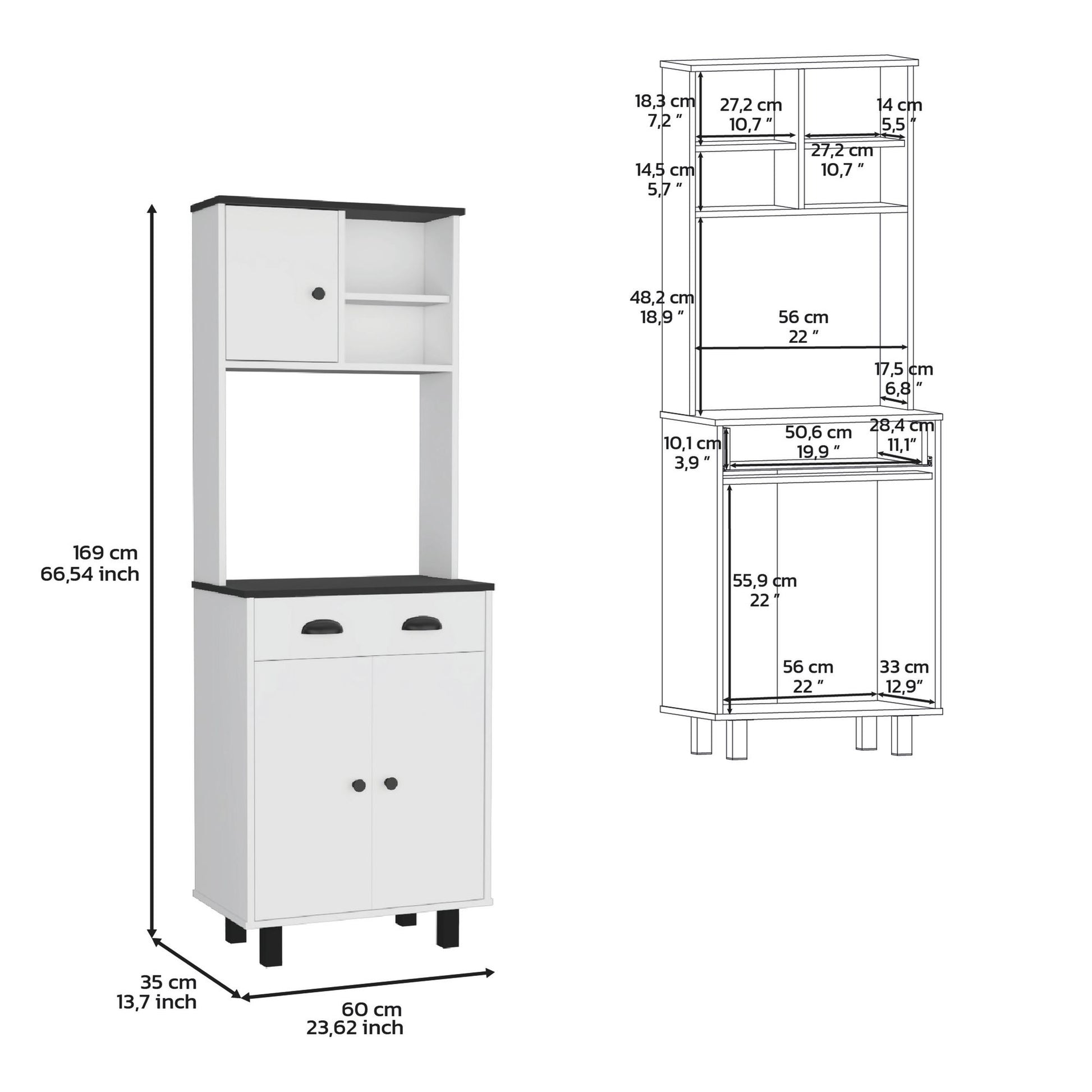 DEPOT E-SHOP Waco 67" H Kitchen Pantry with Two Cabinets, Two Open Shelves, and One Drawer,White/Black image 7