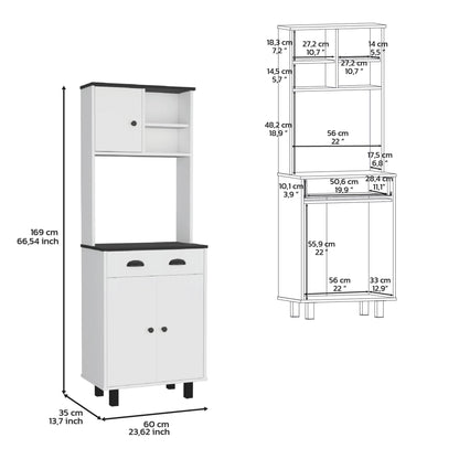 DEPOT E-SHOP Waco 67" H Kitchen Pantry with Two Cabinets, Two Open Shelves, and One Drawer,White/Black image 7
