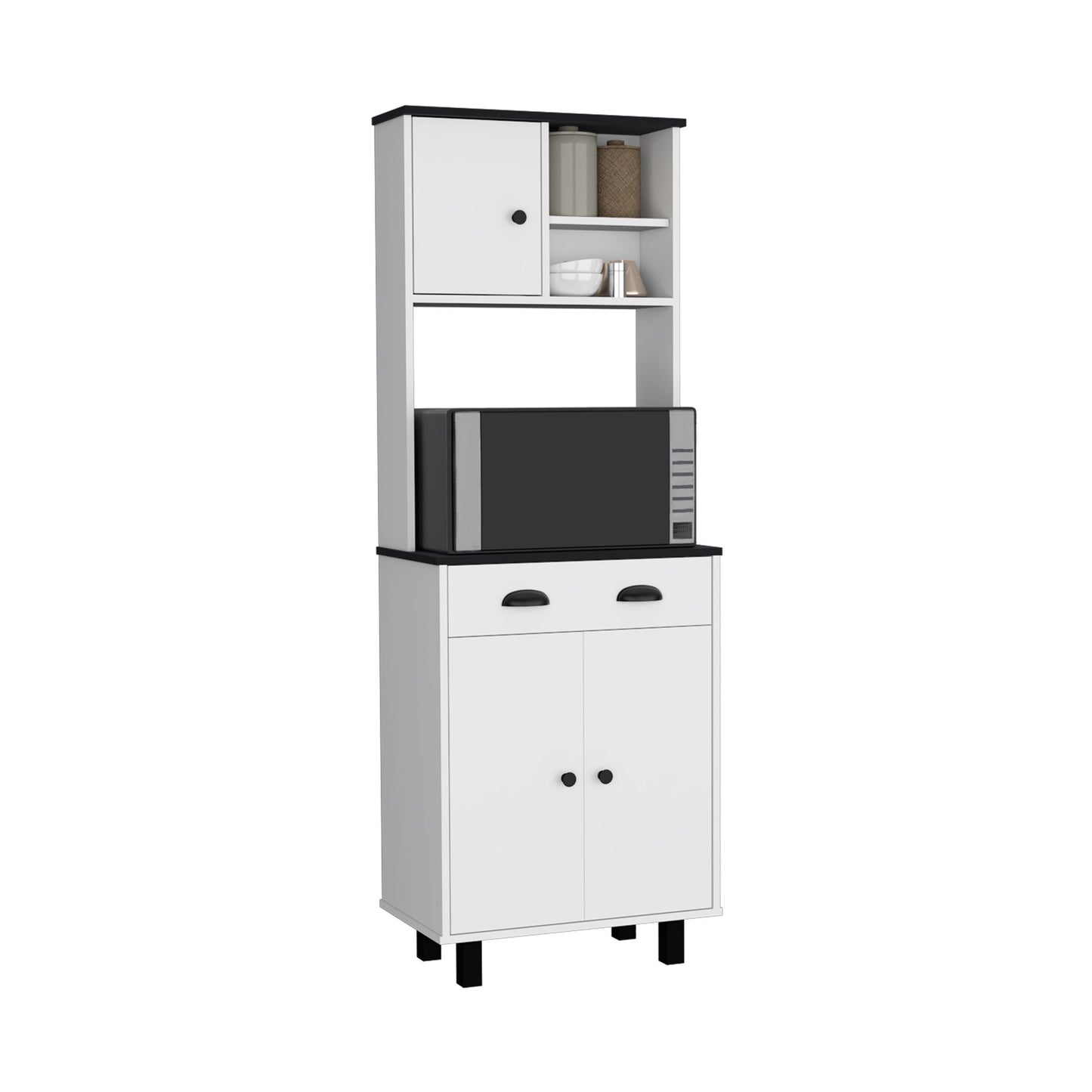 DEPOT E-SHOP Waco 67" H Kitchen Pantry with Two Cabinets, Two Open Shelves, and One Drawer,White/Black image 6