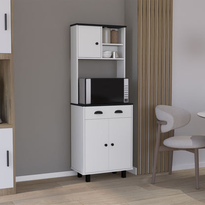 DEPOT E-SHOP Waco 67" H Kitchen Pantry with Two Cabinets, Two Open Shelves, and One Drawer,White/Black image 1