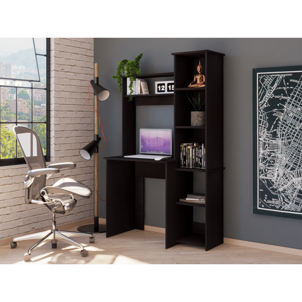 Desk, Five Shelves, Two Superior Shelves, Black image 1