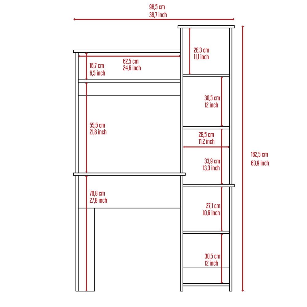 Desk, Five Shelves, Two Superior Shelves, Black image 6