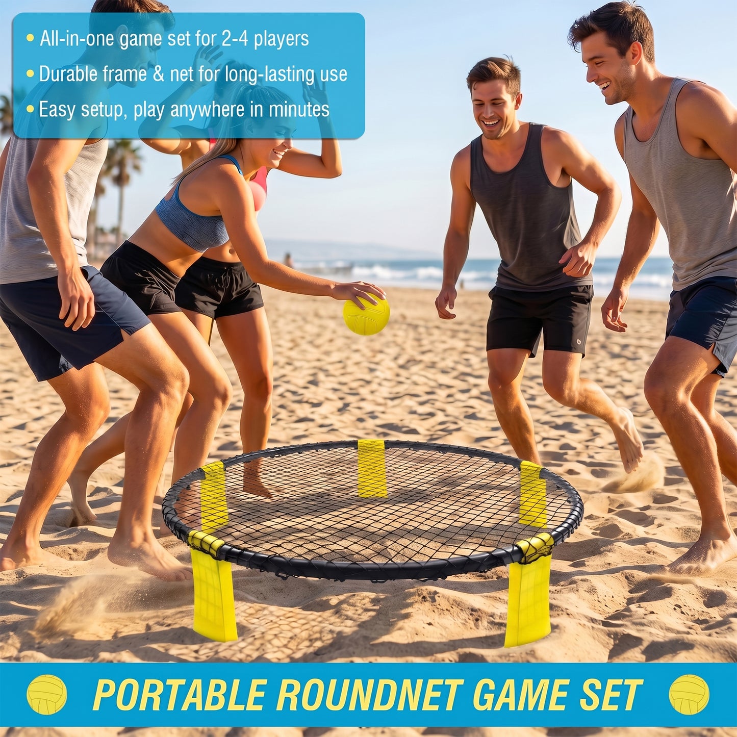 Outdoor Roundnet Game Set, Portable Beach Ball Game with 2 Balls, Sturdy Playing Net & Carry Bag, Classic Family Entertainment Game for Beach, Backyard, Lawn, Park, Camping and Gathering image 4