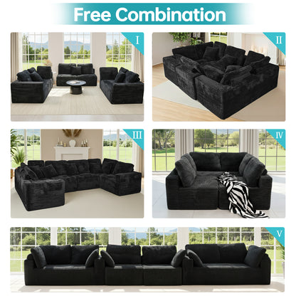 135.5-inch Modular U-Shaped Sectional Sofa, 6-Seater Chaise Lounge with Reversible Design, Striped Corduroy Fabric in Black–Customizable Living Room, Freely Configurable Layout.(Old Sku:W3276S00018) image 4