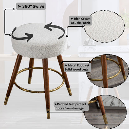 MoMo Boucle Upholstered Counter Height Stool, 360° Swivel image 2