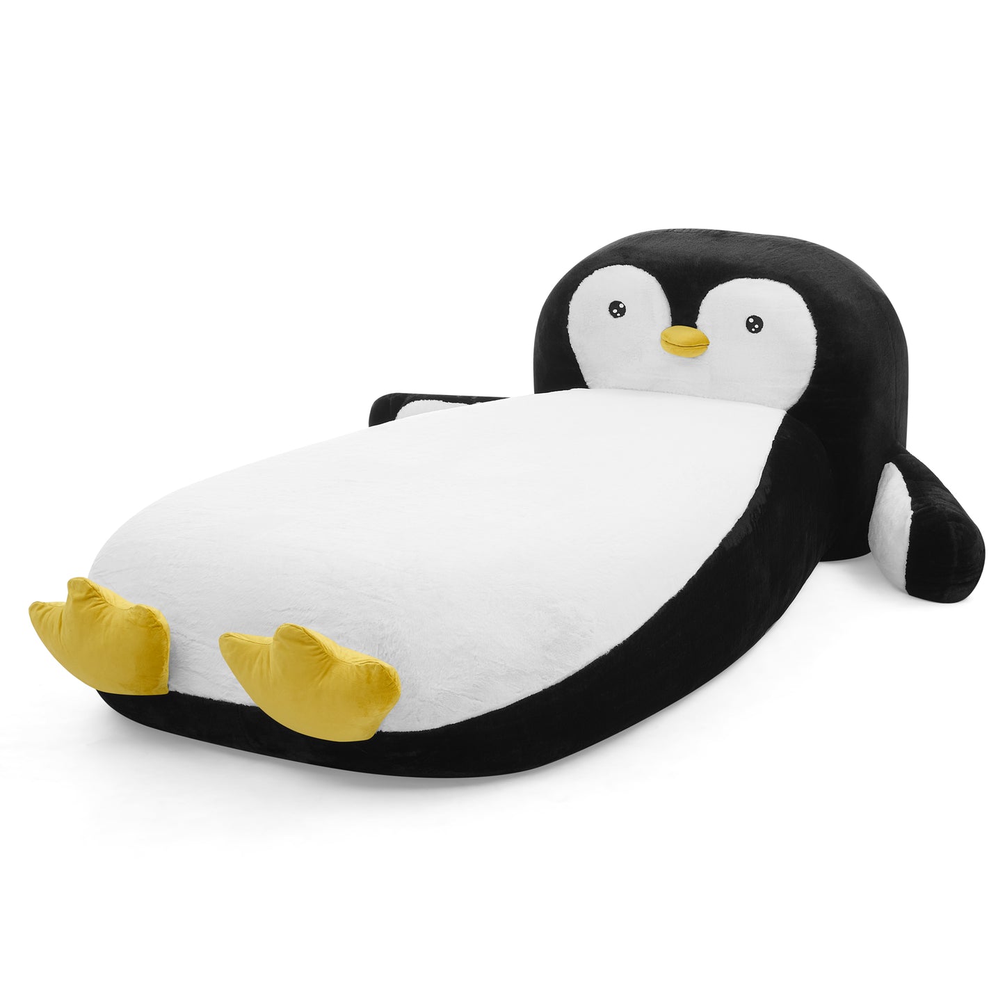 Twin Size Fluffy Faux Fur Penguin Shaped Bed Lounger Chair with 100% Sponge Filling for Kids Bedroom Playroom (88''x45''x29.5'') image 10