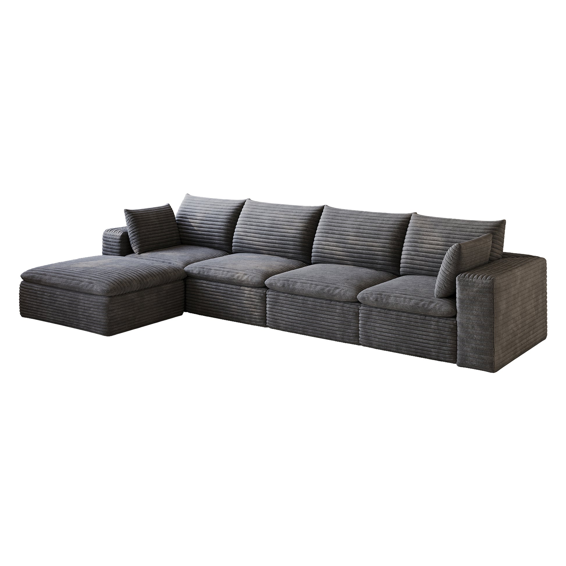 134" Cloud Sofa,Corduroy Fabric,Deep Seat Couches,Double-layer design,Removable Cushion,No Assembly, DIY Combination for Living room, Bedroom,Conference room,Apartment,Dark Grey image 9