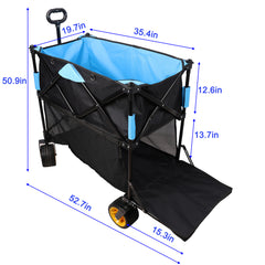 Big large capacity Folding cart Extra Long Extender Wagon Cart Folding Wagon Garden Shopping Beach Cart (black + blue)