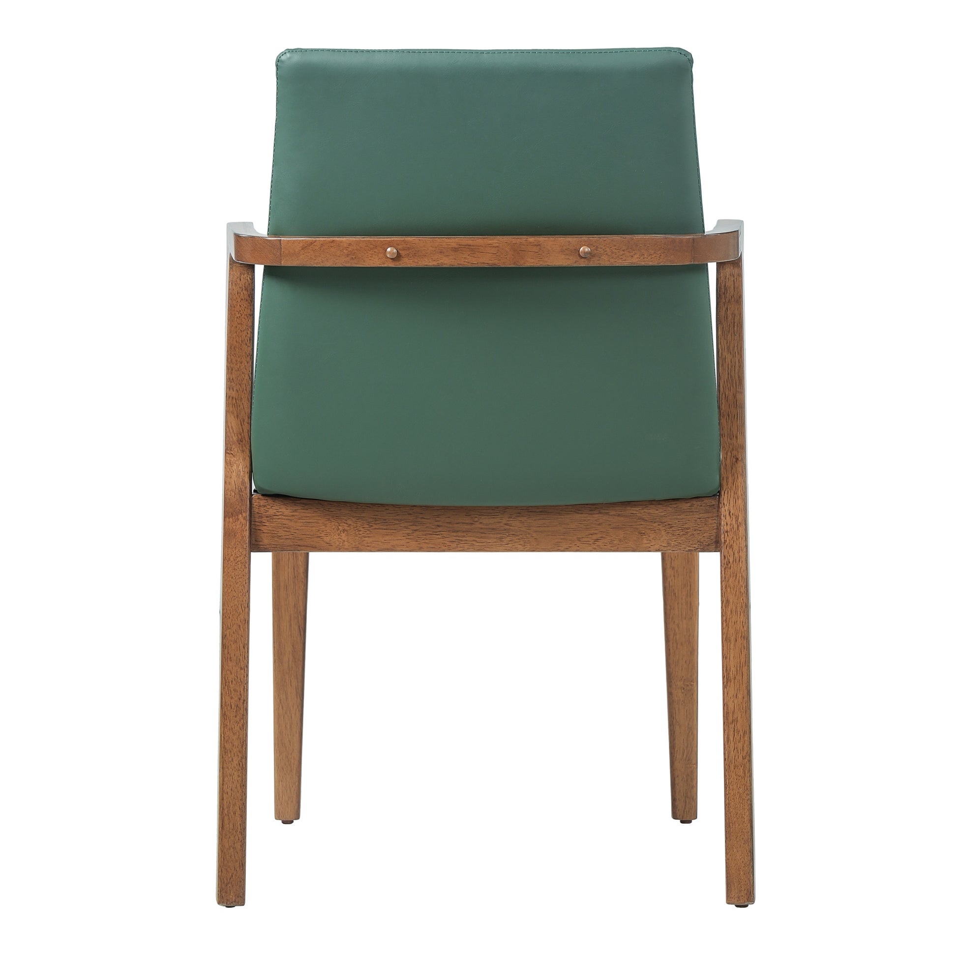 Mid-Century Modern Dining Chairs Set of 2 - Green PU Upholstered Armchairs with Walnut Color Rubber Wood Frame, 250lbs Capacity for Kitchen & Dining Room image 10