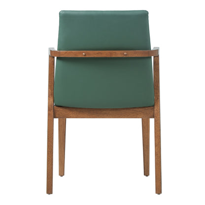 Mid-Century Modern Dining Chairs Set of 2 - Green PU Upholstered Armchairs with Walnut Color Rubber Wood Frame, 250lbs Capacity for Kitchen & Dining Room image 10