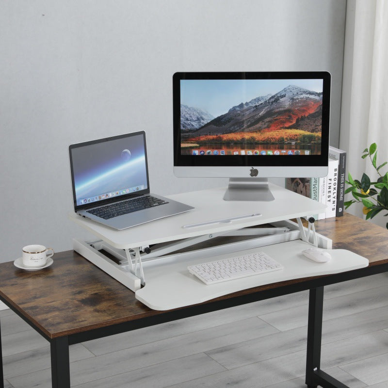 32 Inch Desk Converter, Height Adjustable Sit to Stand Riser, Dual Monitor and Laptop Workstation with Wide Keyboard Tray, Standing Computer Desk, WHITE image 1