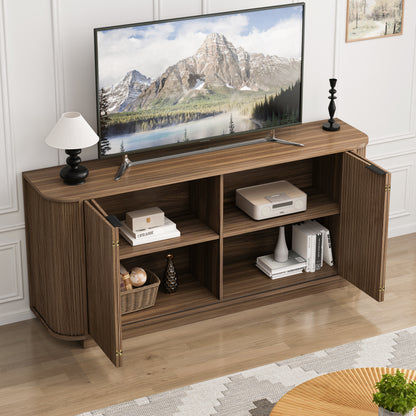 63"Wavy Storage Sideboard, Double-Door Buffet Cabinet with Adjustable Shelves, Suitable for Kitchen, Living Room, Hallway - Versatile Storage (Brown) image 2