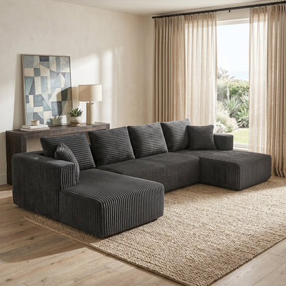 132.1 Inch Modular Sectional Sofa, U-Shaped Corduroy Sofa Couch with Double Chaise, Oversized Deep Seat Cloud Couch for Living Room, Apartment, Gray image 1